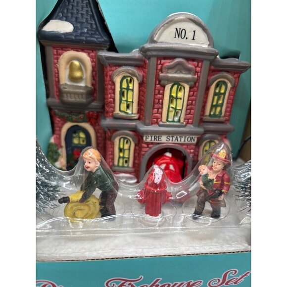 FG Square 6 Pc Firehouse Set Lighted Christmas Village - Picture 2 of 5